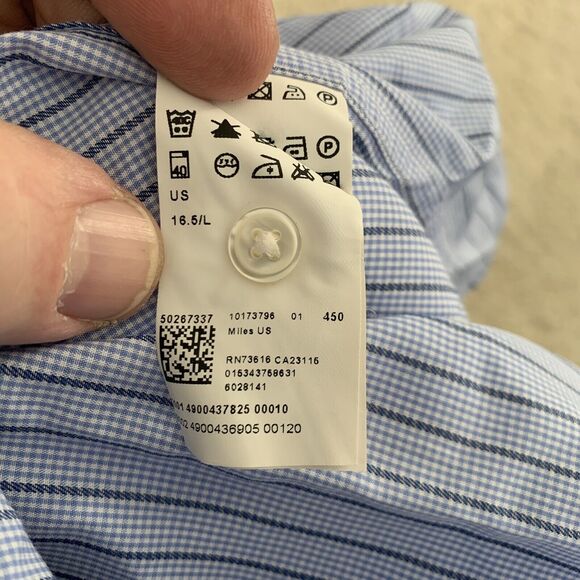 BOSS Hugo Boss Shirt Mens Blue Stripe Sharp Fit Long Sleeve 16.5-34/35 Spread - Picture 4 of 6